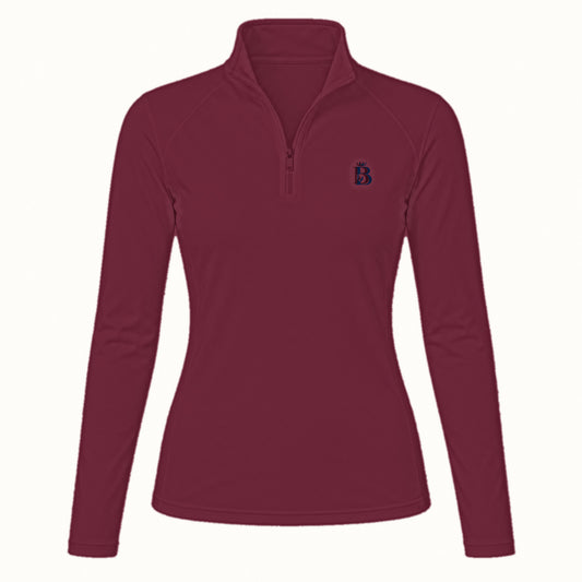 Bajolek MSFC003 long-sleeve riding top in burgundy, clean front view with subtle navy left-chest logo