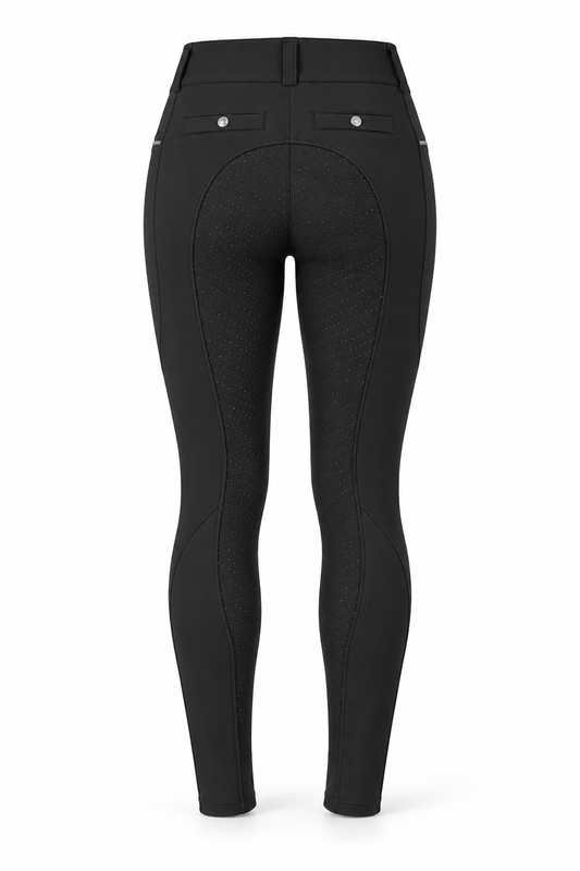 MSK023 women’s full-seat breeches in Black, rear studio view
