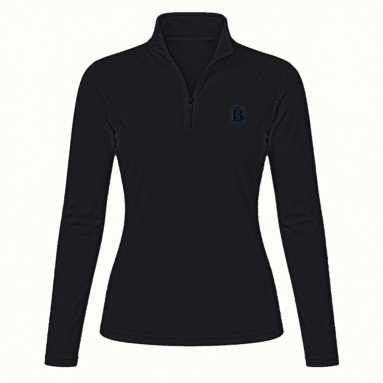 Bajolek MSFC003 long-sleeve riding top in black, clean front view with subtle navy left-chest logo