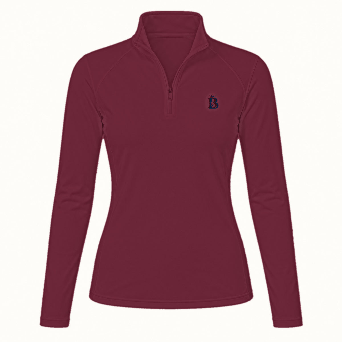 Bajolek MSFC003 long-sleeve riding top in burgundy, clean front view with subtle navy left-chest logo
