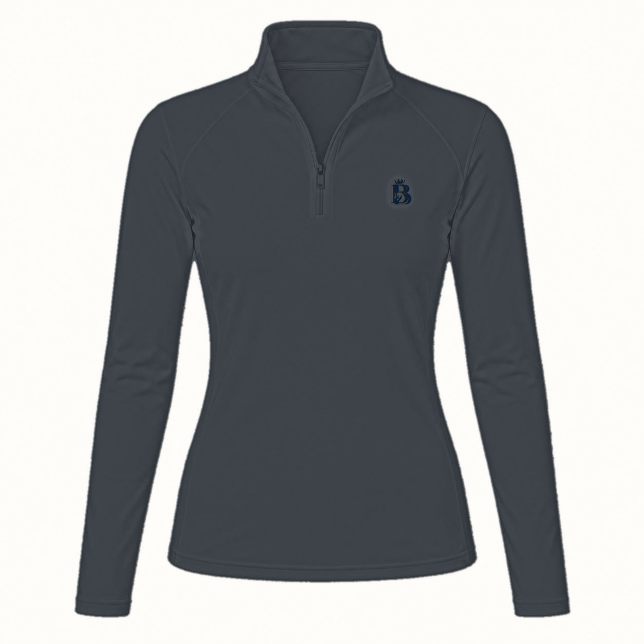 Bajolek MSFC003 long-sleeve riding top in charcoal, clean front view with subtle navy left-chest logo