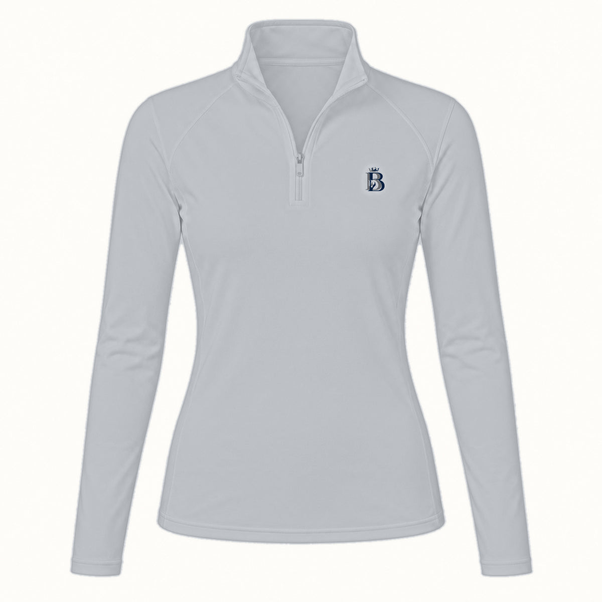 Bajolek MSFC003 long-sleeve riding top in light grey, clean front view with subtle navy left-chest logo