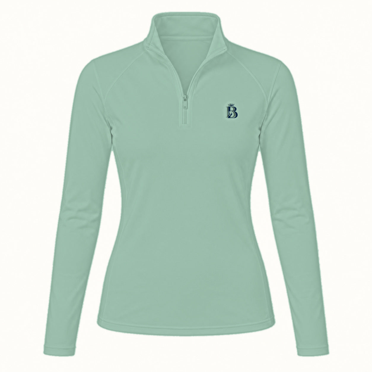 Bajolek MSFC003 long-sleeve riding top in mint, clean front view with subtle navy left-chest logo