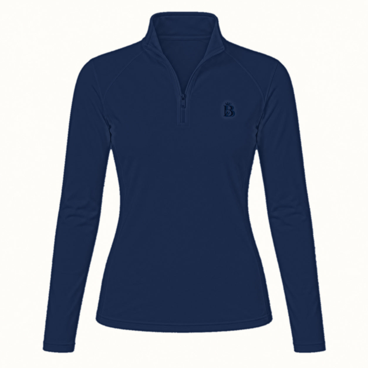 Bajolek MSFC003 long-sleeve riding top in navy, clean front view with subtle navy left-chest logo