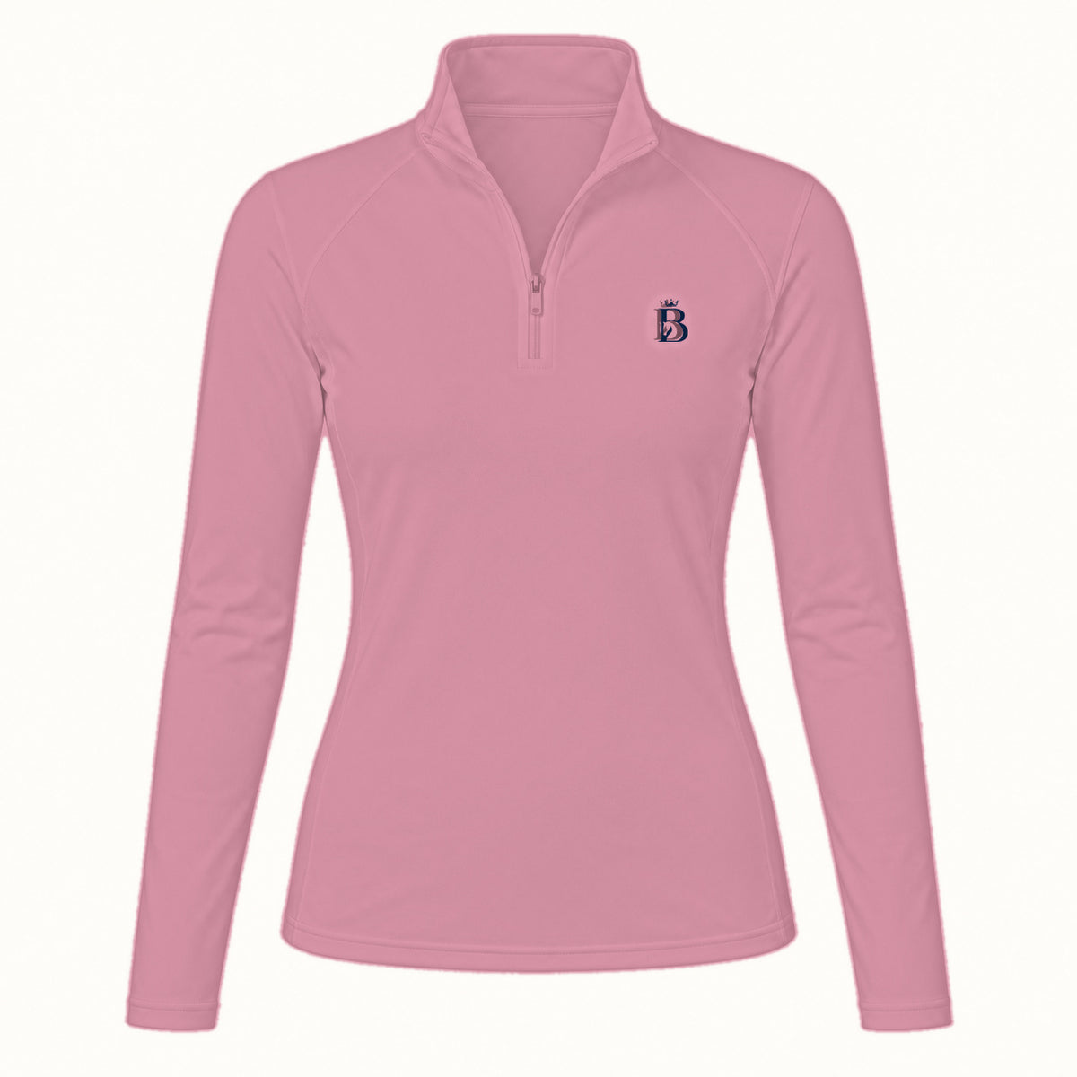 Bajolek MSFC003 long-sleeve riding top in pink, clean front view with subtle navy left-chest logo