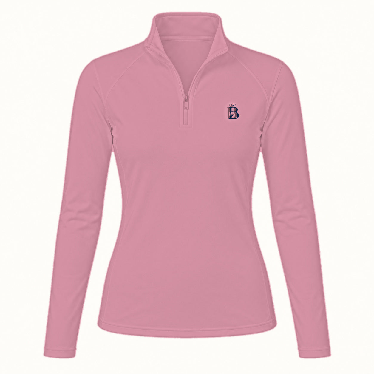 Bajolek MSFC003 long-sleeve riding top in pink, clean front view with subtle navy left-chest logo