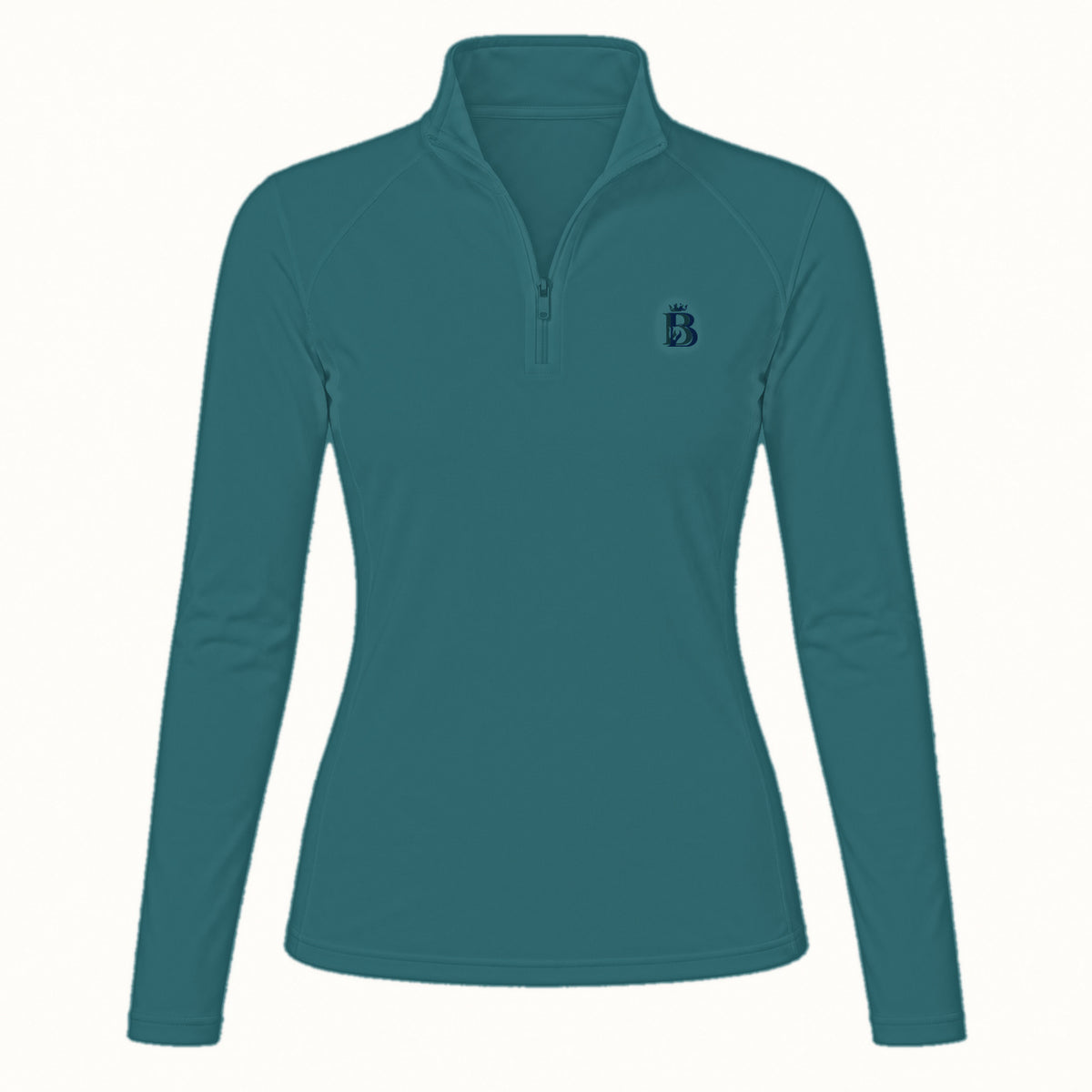 Bajolek MSFC003 long-sleeve riding top in teal, clean front view with subtle navy left-chest logo