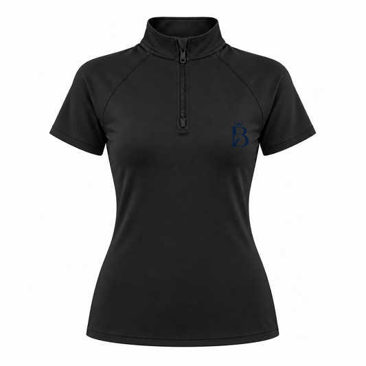 Bajolek MSFD003 riding top in black, front view with subtle navy left-chest logo