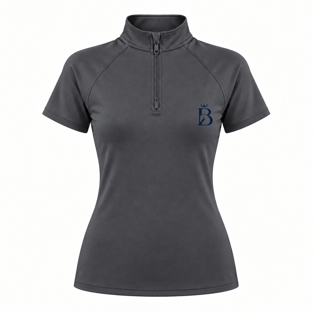 Bajolek MSFD003 riding top in charcoal, front view with subtle navy left-chest logo