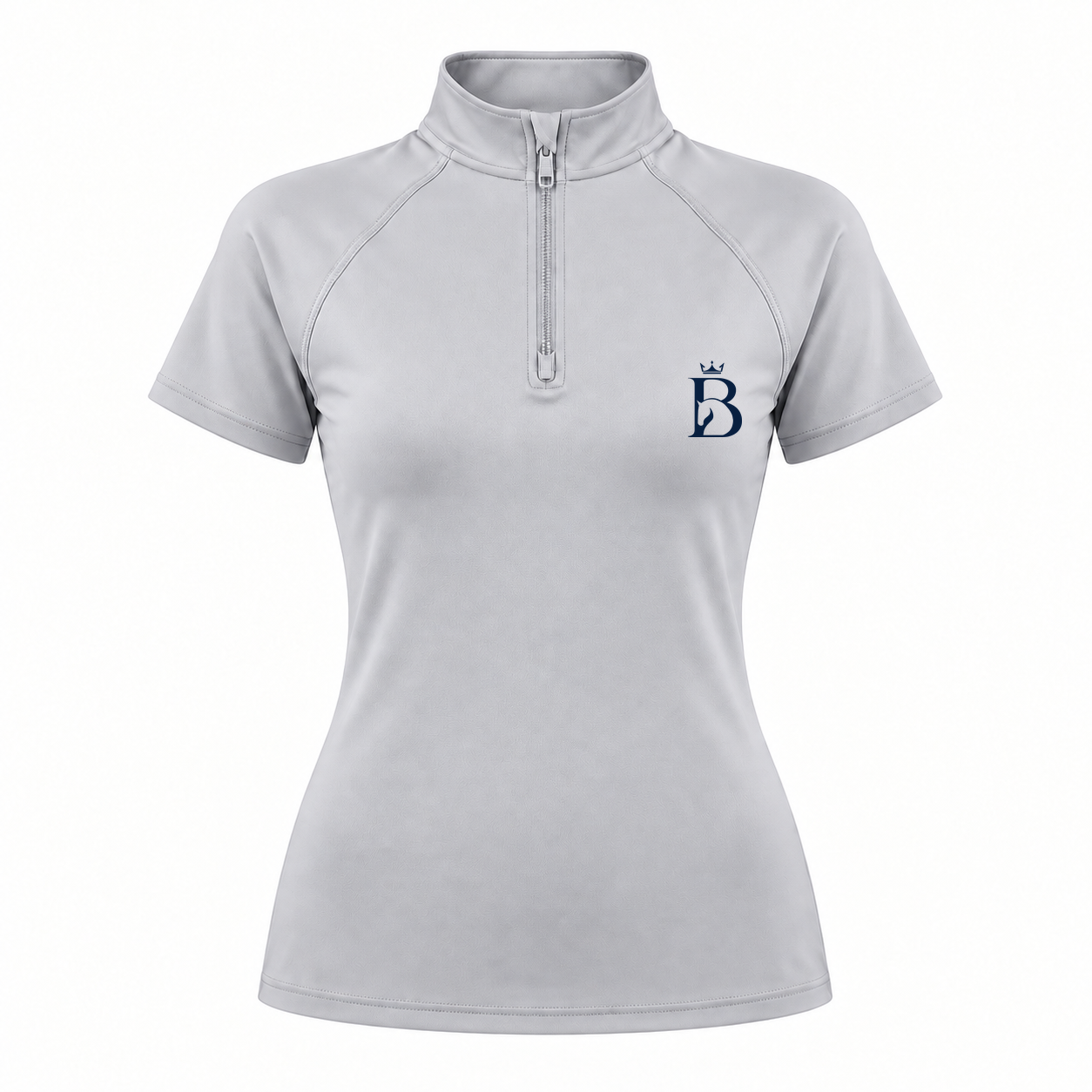 Bajolek MSFD003 riding top in light grey, front view with subtle navy left-chest logo