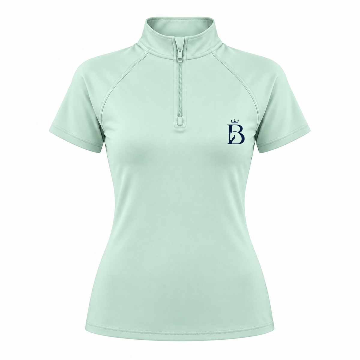 Bajolek MSFD003 riding top in mint, front view with subtle navy left-chest logo