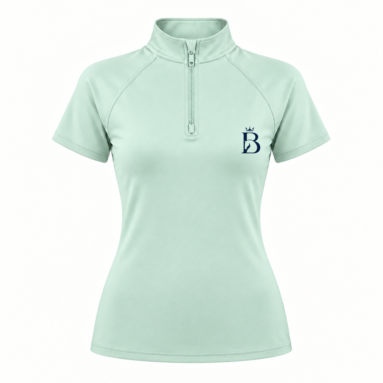 Bajolek MSFD003 riding top in mint, front view with subtle navy left-chest logo