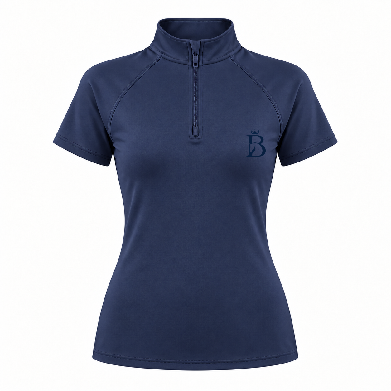 Bajolek MSFD003 riding top in navy, front view with subtle navy left-chest logo
