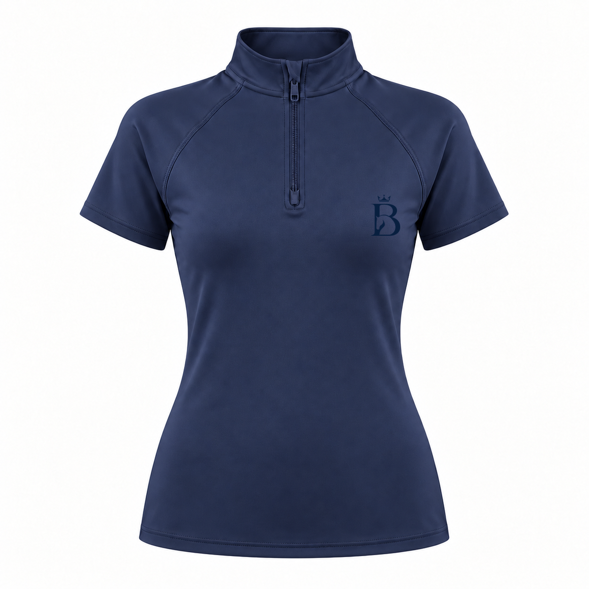 Bajolek MSFD003 riding top in navy, front view with subtle navy left-chest logo