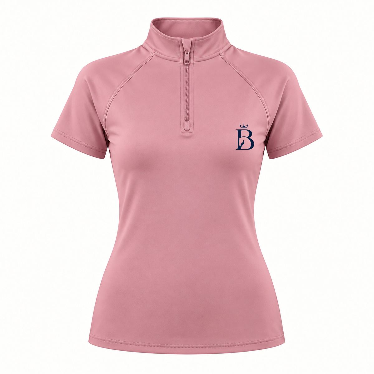 Bajolek MSFD003 riding top in pink, front view with subtle navy left-chest logo