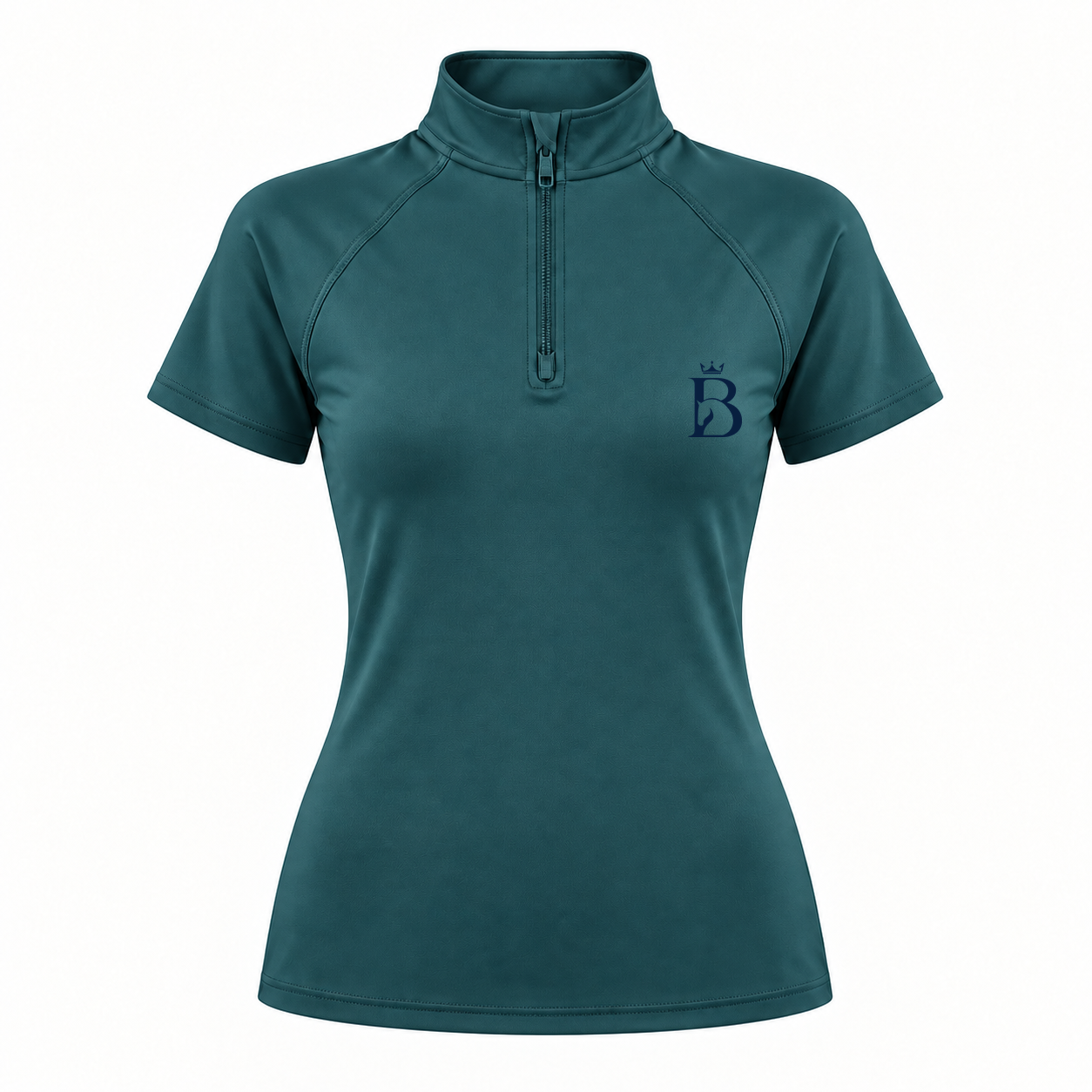 Bajolek MSFD003 riding top in teal, front view with subtle navy left-chest logo