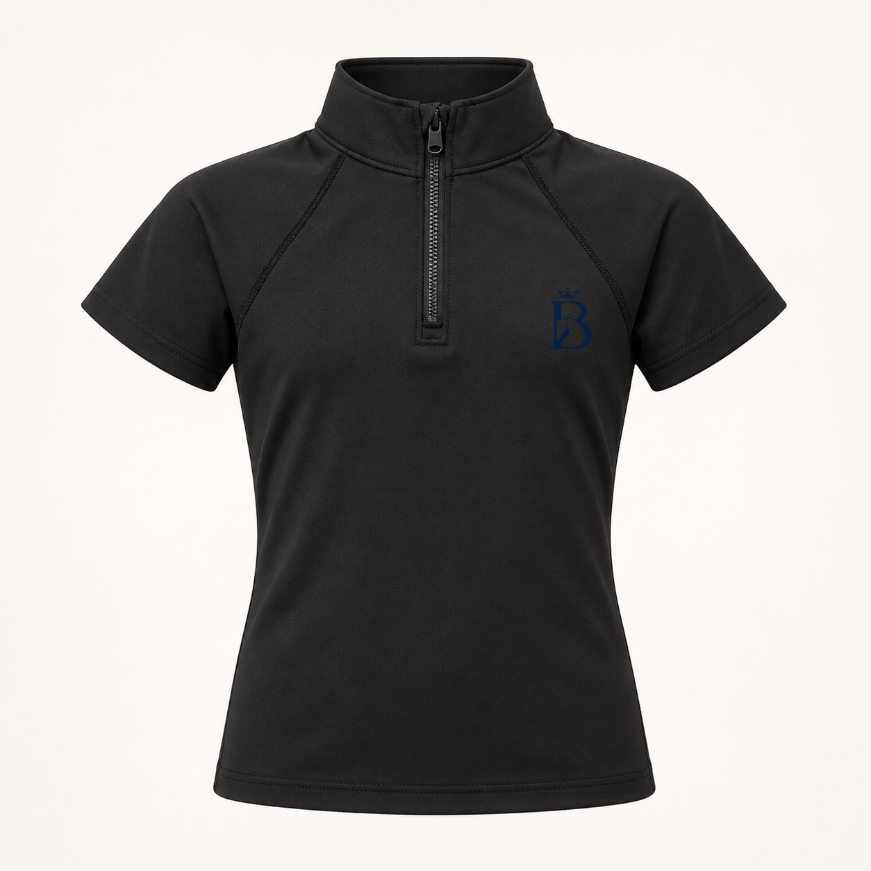 Bajolek MSFD005 riding top in black, front view with subtle navy left-chest logo
