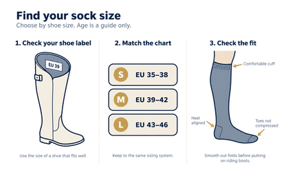 Bajolek sock size guide: S EU 35–38, M EU 39–42, L EU 43–46, with shoe-label and fit checks