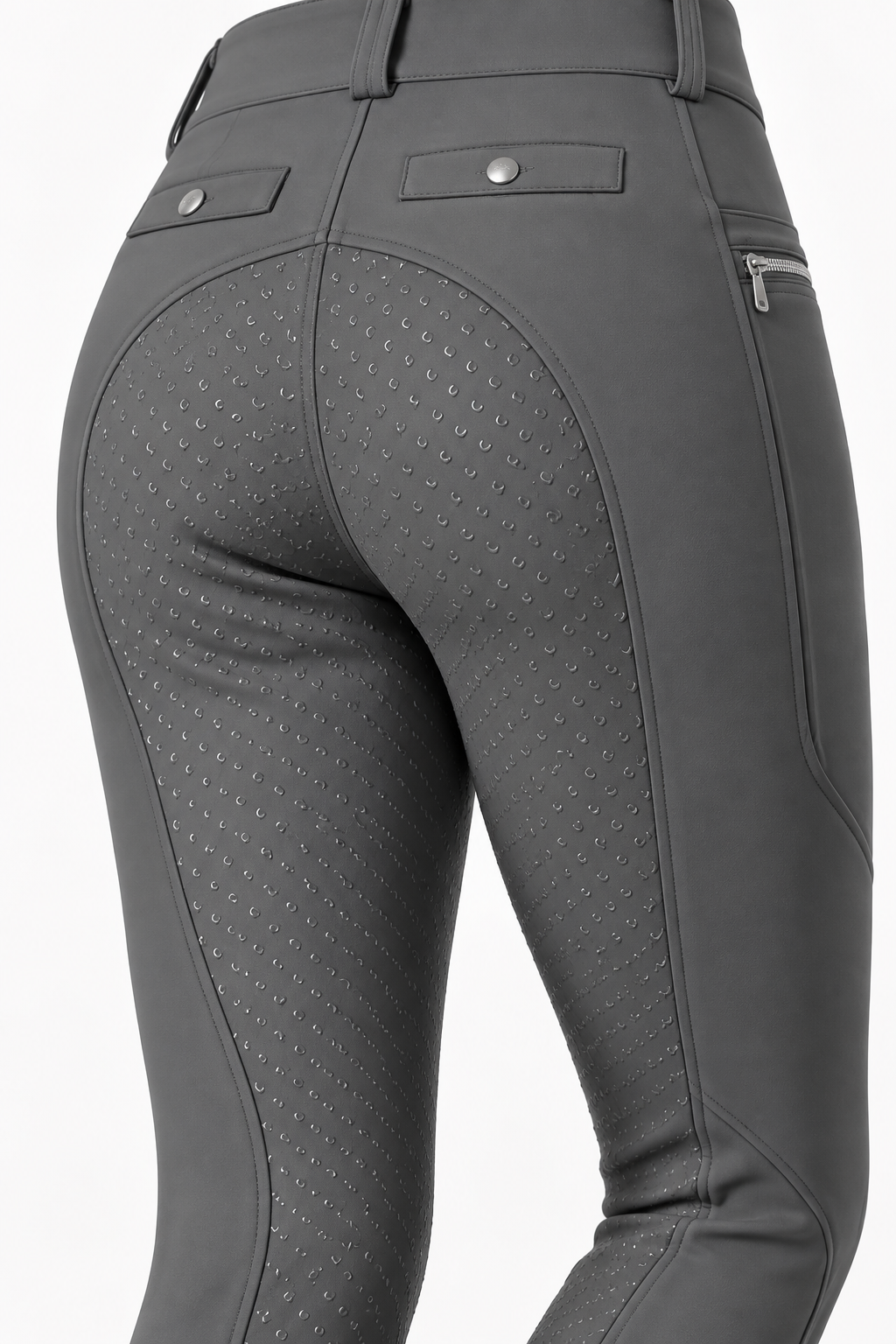 MSK023 women’s full-seat breeches in Grey, rear grip detail