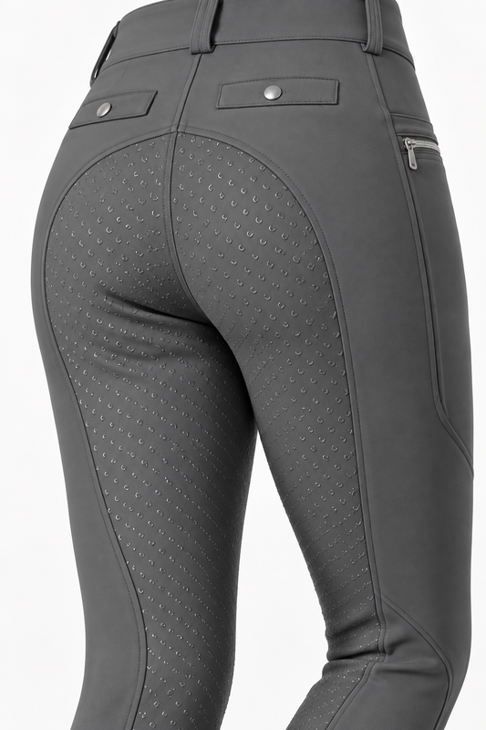 MSK023 women’s full-seat breeches in Grey, rear grip detail