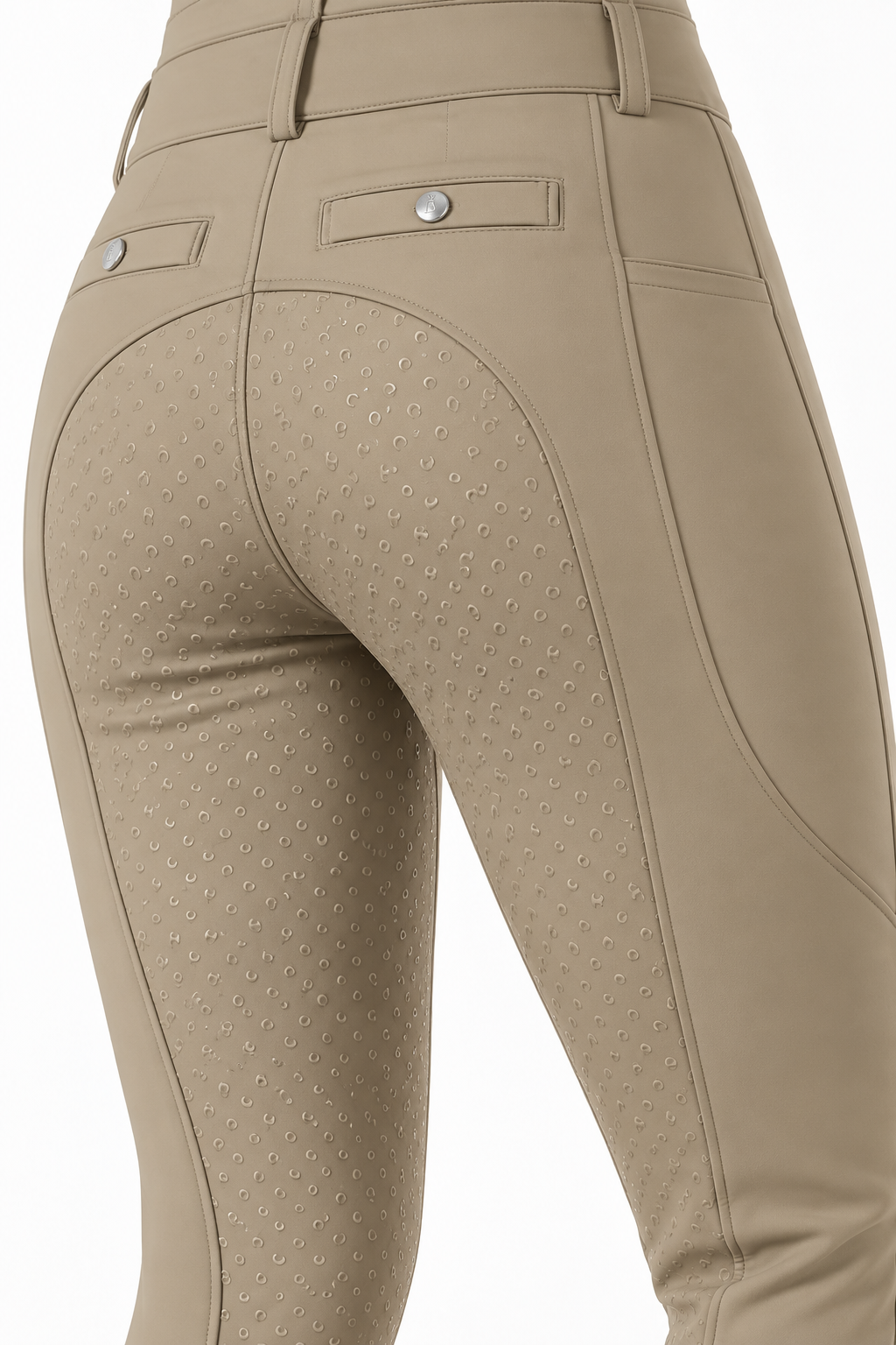 MSK023 women’s full-seat breeches in Khaki, rear grip detail